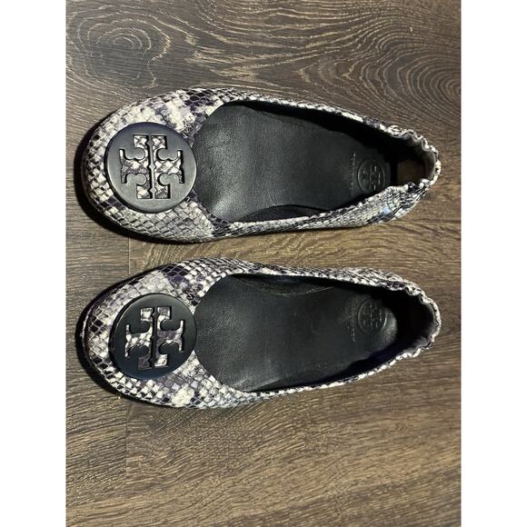 Tory Burch Python Snake Ballerina Ballet Flat Women Shoes Sz 6.5 Black Logo - Picture 11 of 12